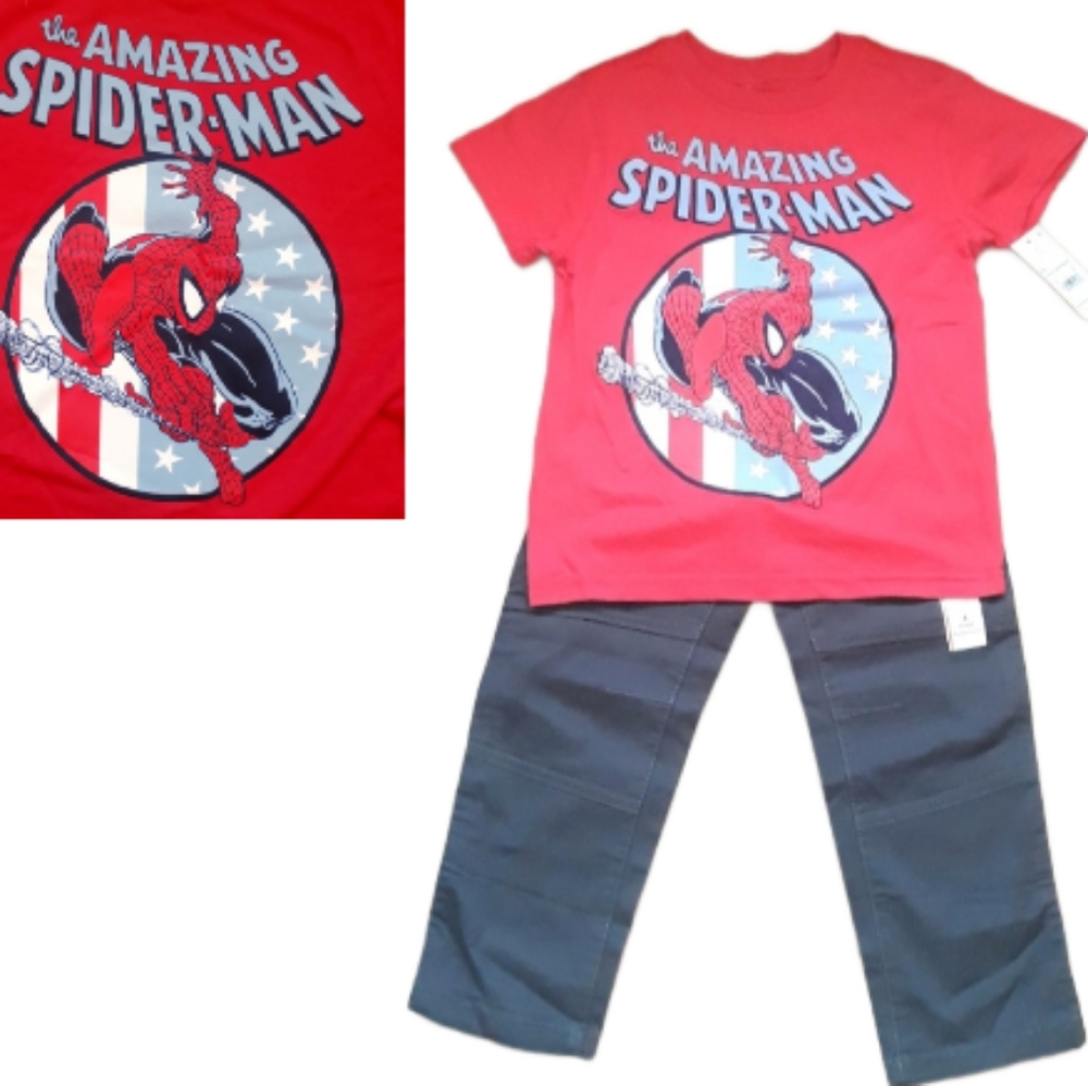Boy's Spider-Man Outfit: Red Graphic T-Shirt Sz XS, Gray Cat & Jack Pants Sz 4